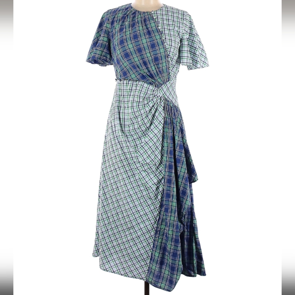 Prabal Gurung Asymmetrical Midi Cut Out Plaid Dress 6